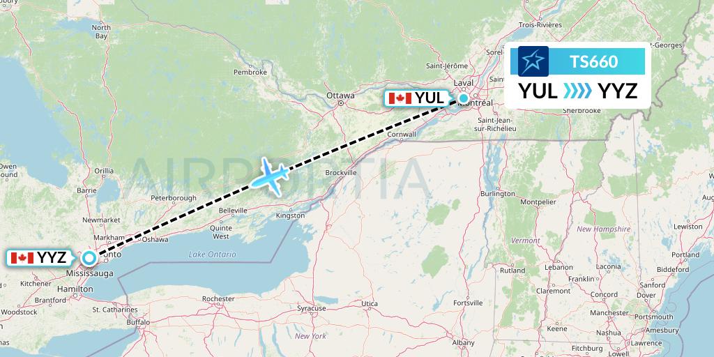 TS660 Air Transat Flight Map: Montreal to Toronto