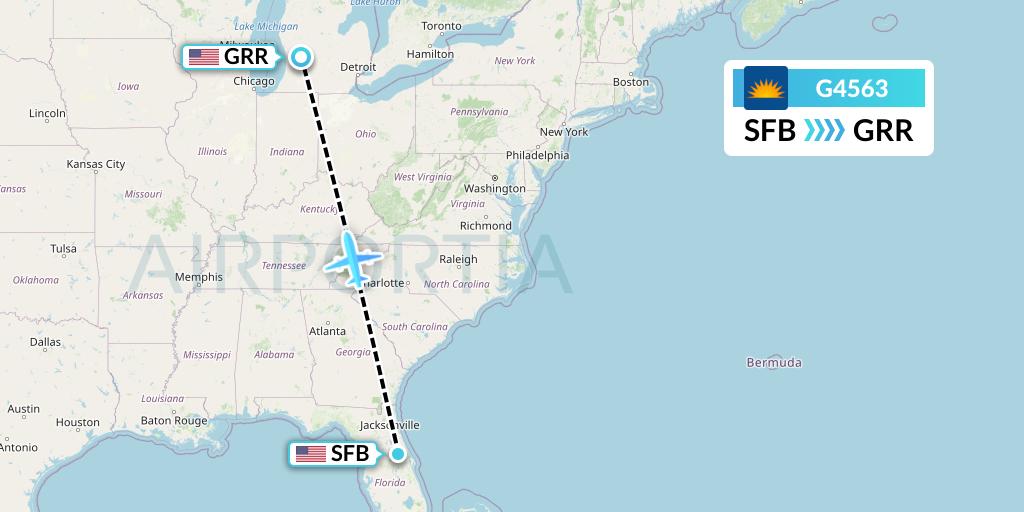 G4563 Allegiant Air Flight Map: Orlando to Grand Rapids