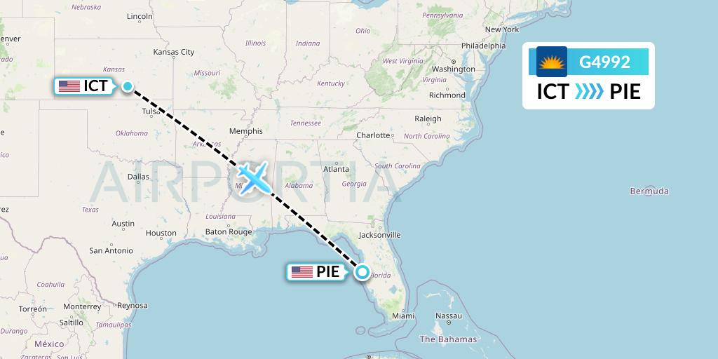 G4992 Allegiant Air Flight Map: Wichita to St. Petersburg