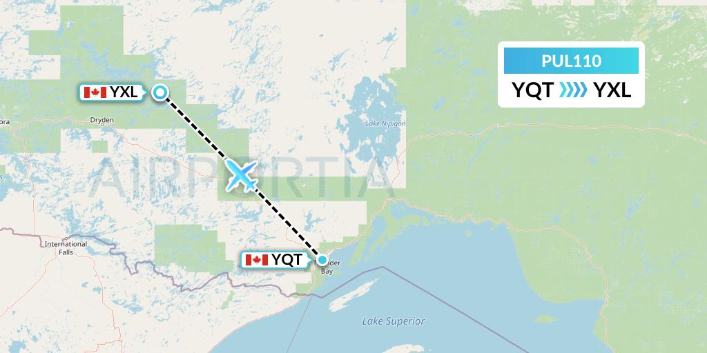 PUL110 Ornge Air Flight Map: Thunder Bay to Sioux Lookout