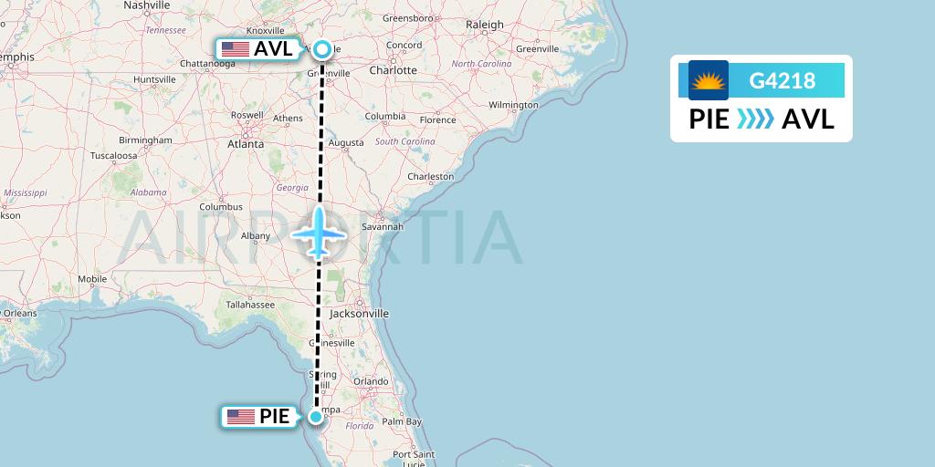 G4218 Allegiant Air Flight Map: St. Petersburg to Asheville
