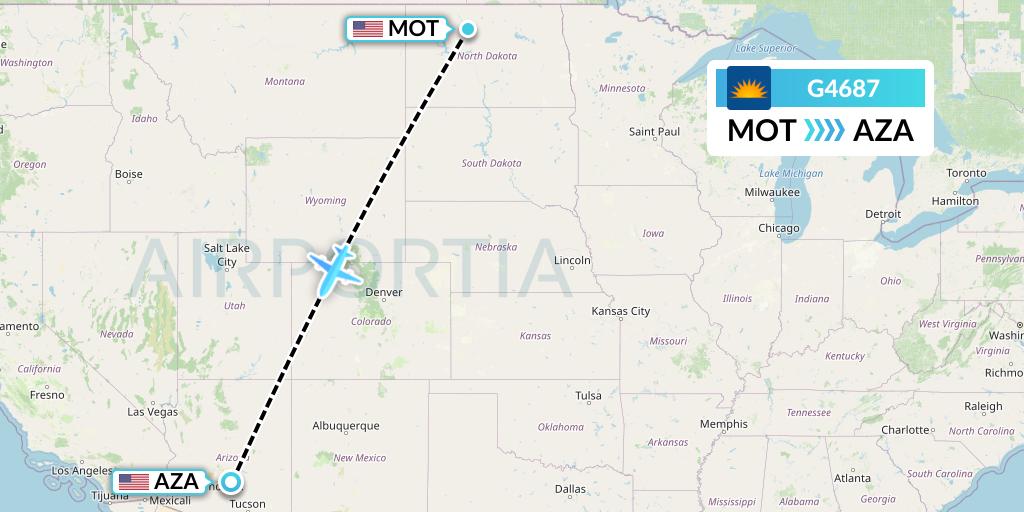 G4687 Allegiant Air Flight Map: Minot to Phoenix