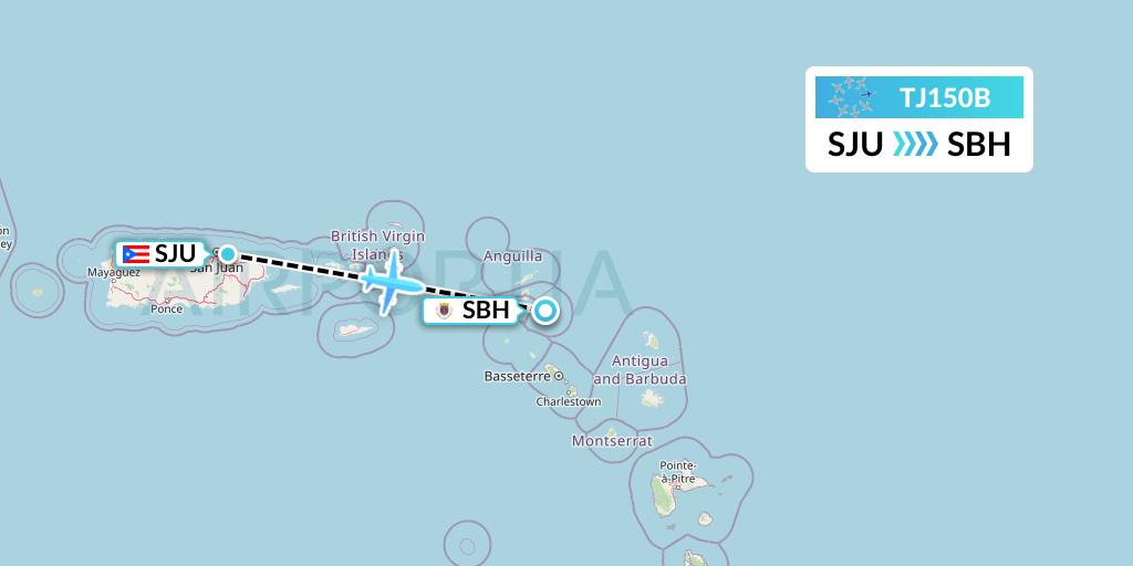 TJ150B Tradewind Aviation Flight Map: San Juan to St. Jean