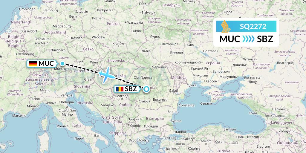 SQ2272 Singapore Airlines Flight Map: Munich to Sibiu