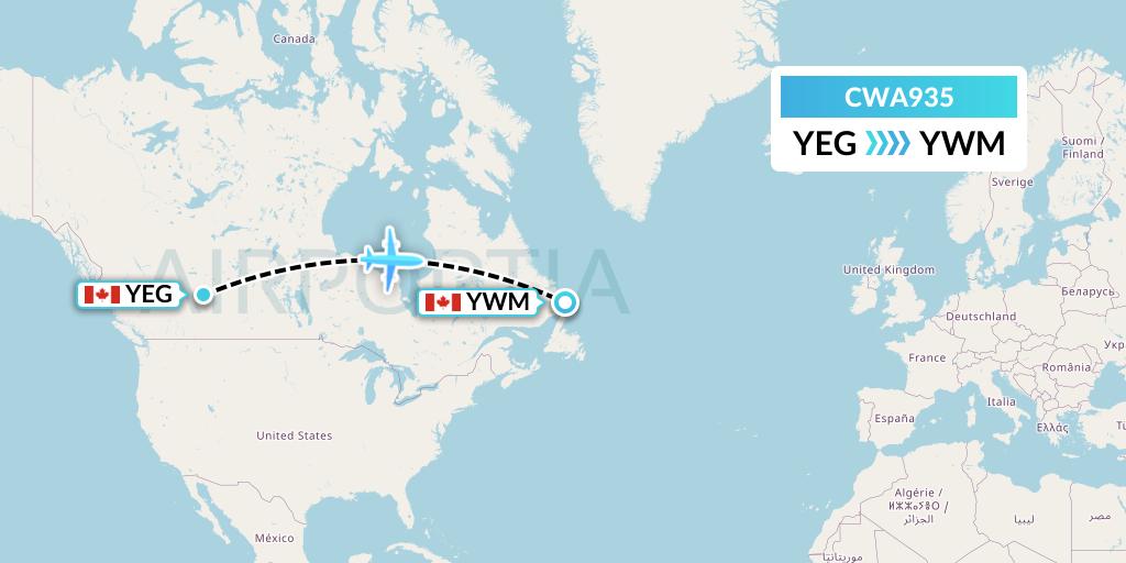 CWA935 Can West Corporate Air Charters Ltd. Flight Map: Edmonton to Williams Harbour