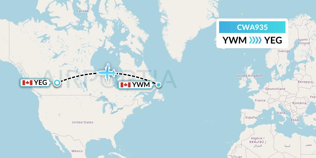 CWA935 Can West Corporate Air Charters Ltd. Flight Map: Williams Harbour to Edmonton