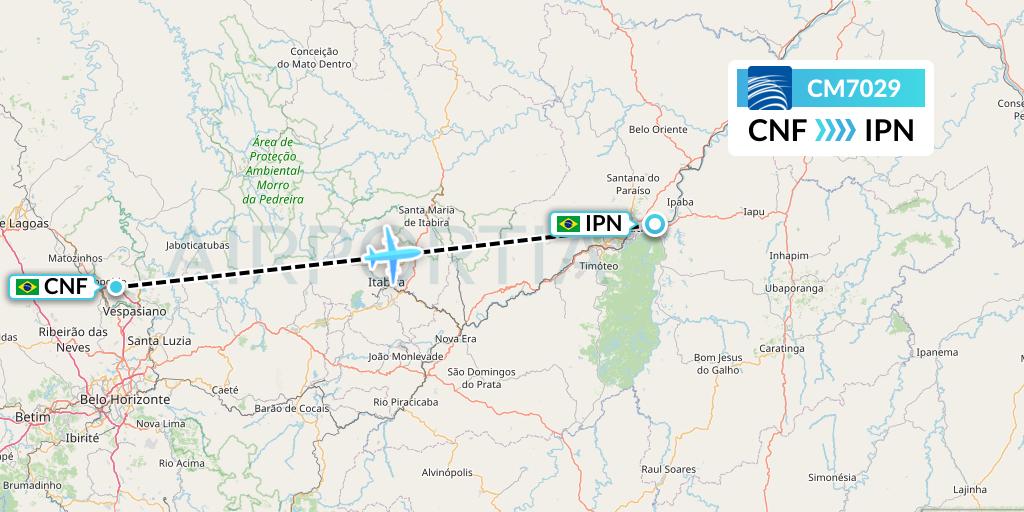 CM7029 Copa Airlines Flight Map: Belo Horizonte to Ipatinga