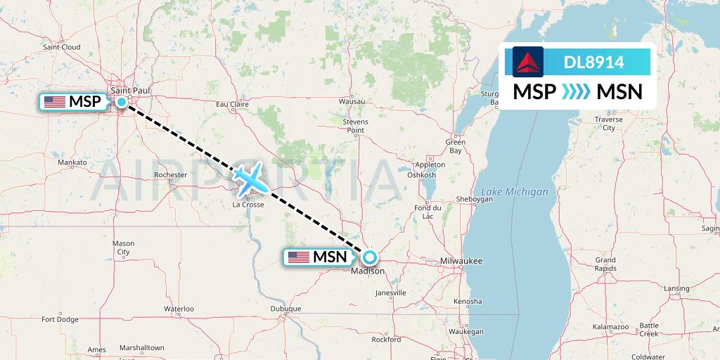 DL8914 Delta Air Lines Flight Map: Minneapolis to Madison
