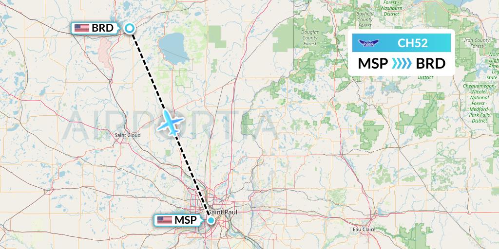 CH52 Bemidji Airlines Flight Map: Minneapolis to Brainerd