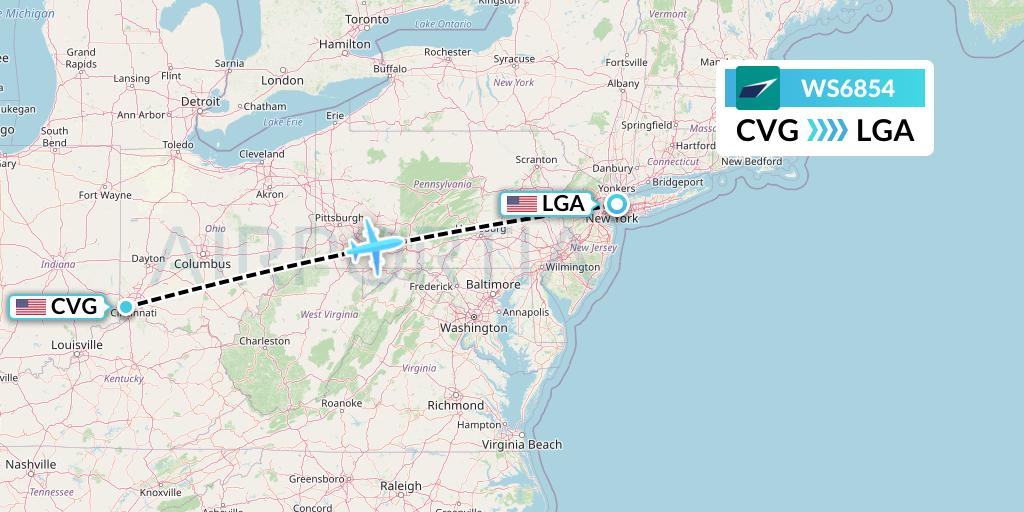 WS6854 WestJet Flight Map: Cincinnati to New York