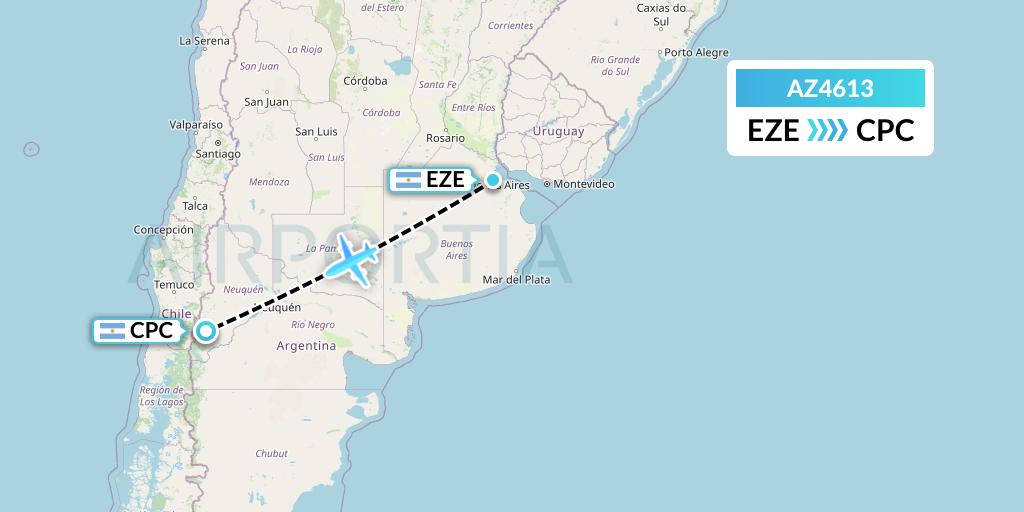 AZ4613 ITA Airways Flight Map: Buenos Aires to San Martin de los Andes