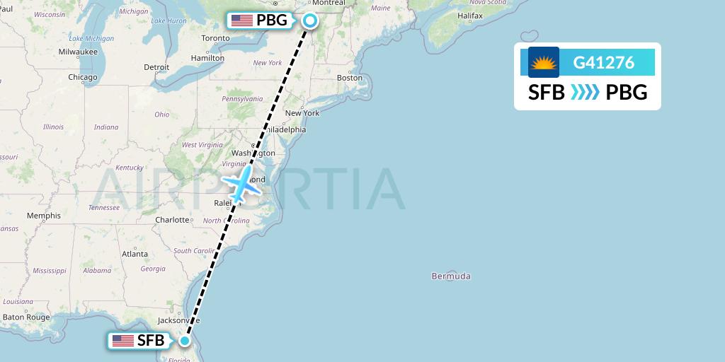 G41276 Allegiant Air Flight Map: Orlando to Plattsburgh