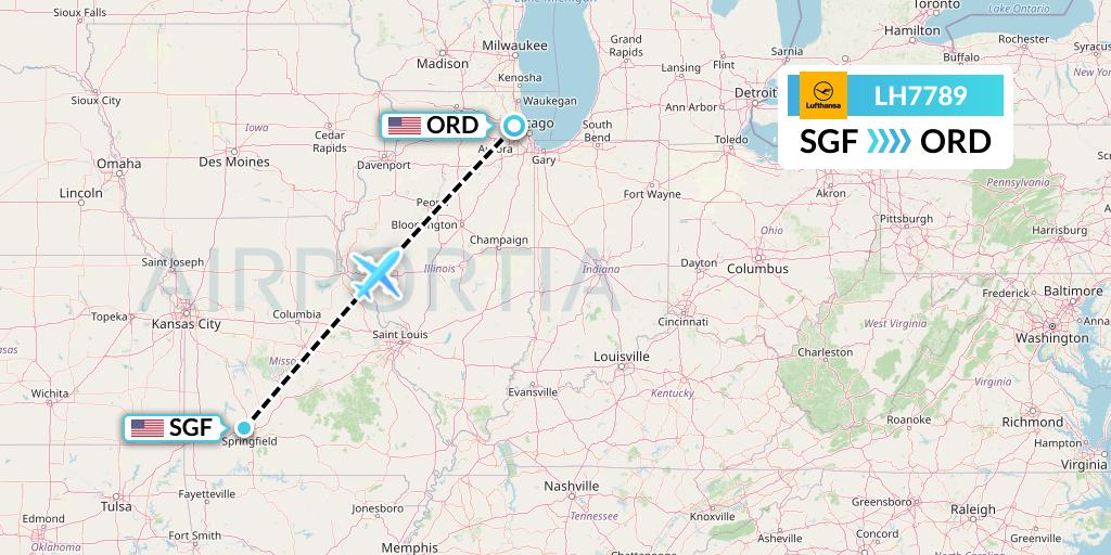 LH7789 Lufthansa Flight Map: Springfield to Chicago