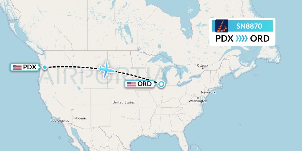SN8870 Brussels Airlines Flight Map: Portland to Chicago