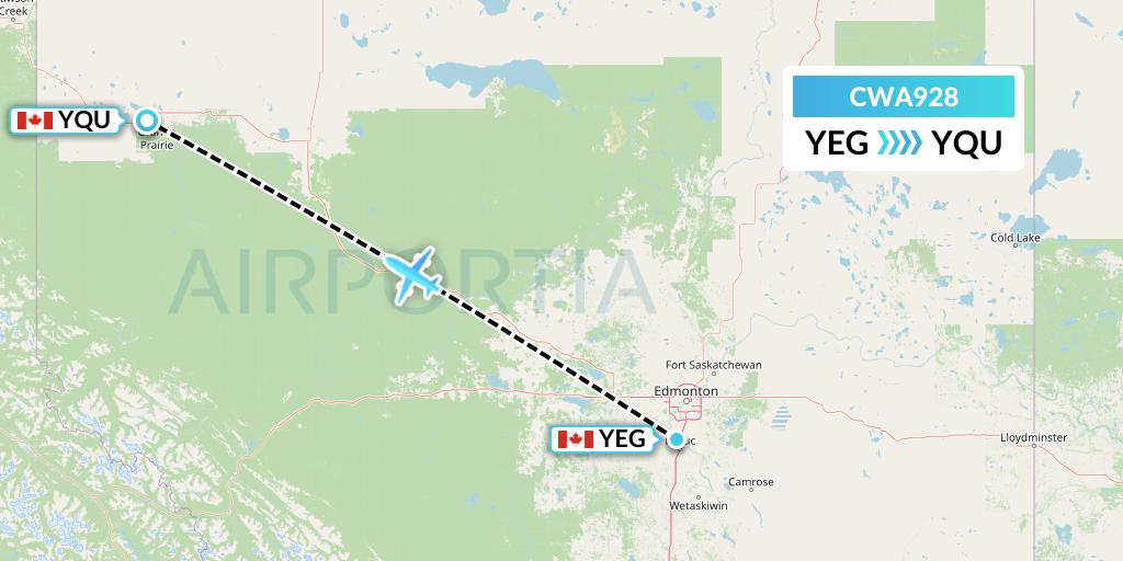 CWA928 Can West Corporate Air Charters Ltd. Flight Map: Edmonton to Grande Prairie