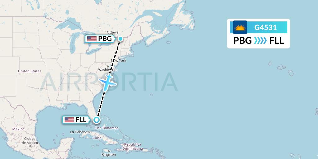 G4531 Allegiant Air Flight Map: Plattsburgh to Fort Lauderdale