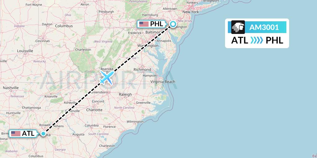 AM3001 Aeromexico Flight Map: Atlanta to Philadelphia