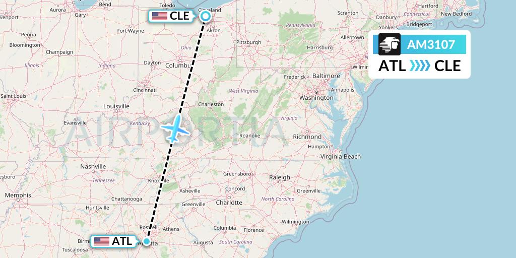 AM3107 Aeromexico Flight Map: Atlanta to Cleveland