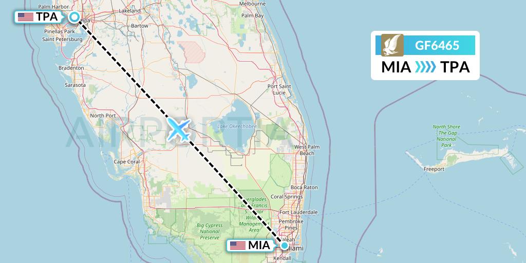 GF6465 Gulf Air Flight Map: Miami to Tampa