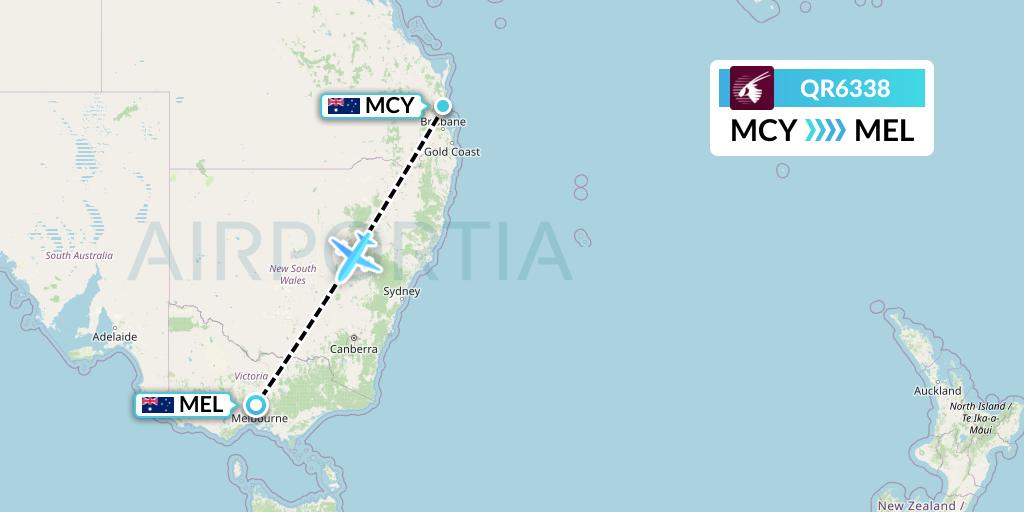 QR6338 Qatar Airways Flight Map: Sunshine Coast to Melbourne