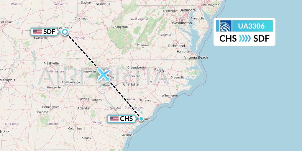 UA3306 United Airlines Flight Map: Charleston to Louisville