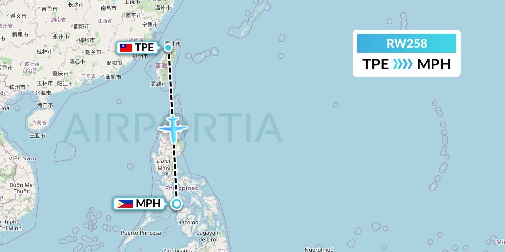 RW258 Royal Air Charter Flight Map: Taipei to Caticlan