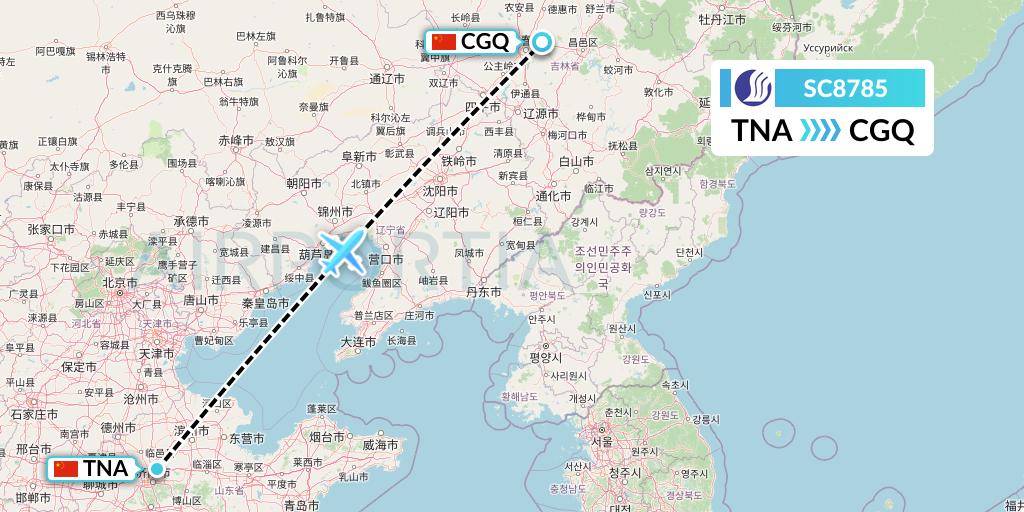 SC8785 Shandong Airlines Flight Map: Jinan to Changchun
