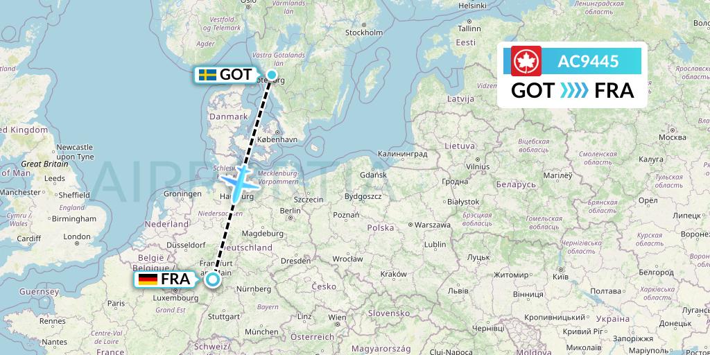 AC9445 Air Canada Flight Map: Gothenburg to Frankfurt