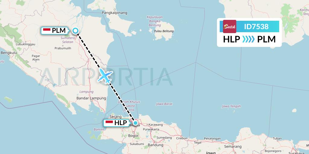 ID7538 Batik Air Flight Map: Jakarta to Palembang