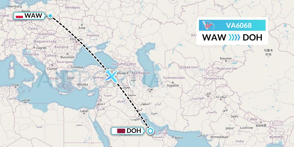 VA6068 Virgin Australia Flight Map: Warsaw to Doha