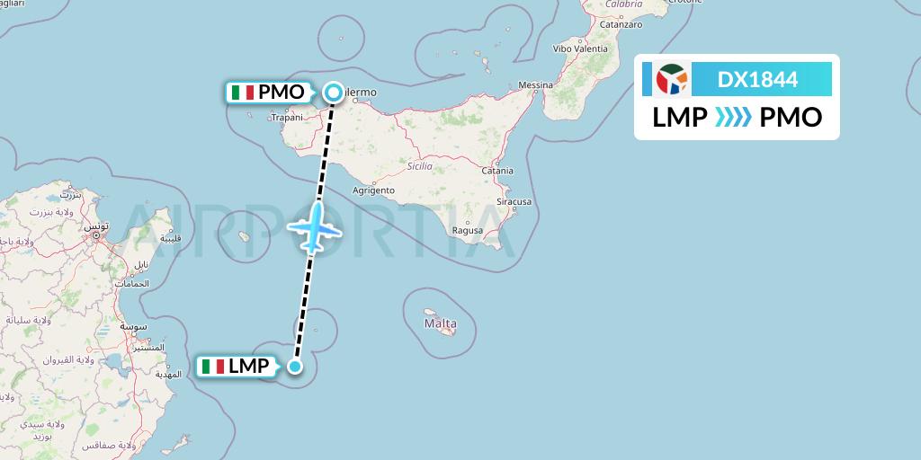 DX1844 Danish Air Transport Flight Map: Lampedusa to Palermo