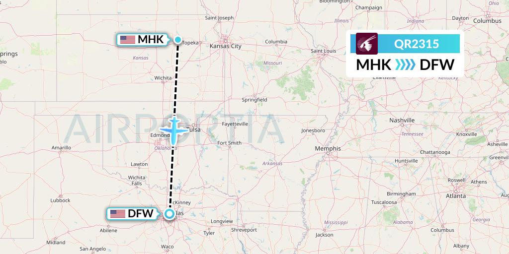 QR2315 Qatar Airways Flight Map: Manhattan to Dallas