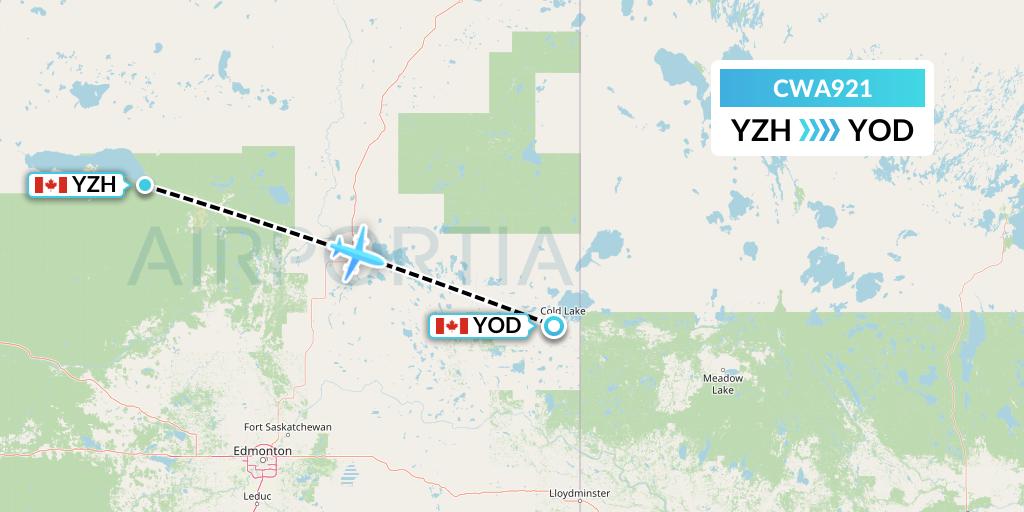 CWA921 Can West Corporate Air Charters Ltd. Flight Map: Slave Lake to Cold Lake