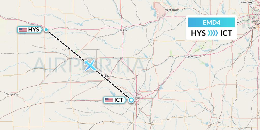 EMD4 Eaglemed Flight Map: Hays to Wichita