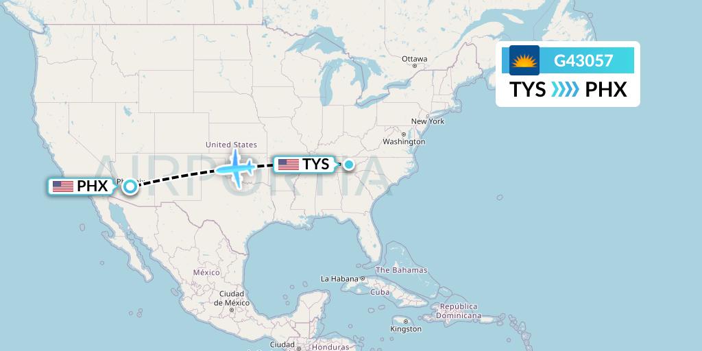 G43057 Allegiant Air Flight Map: Knoxville to Phoenix