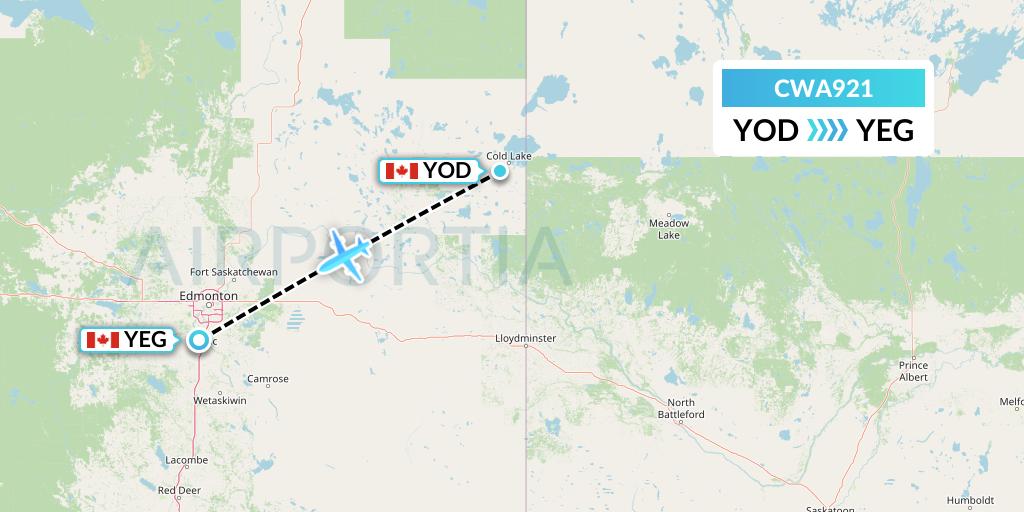 CWA921 Can West Corporate Air Charters Ltd. Flight Map: Cold Lake to Edmonton