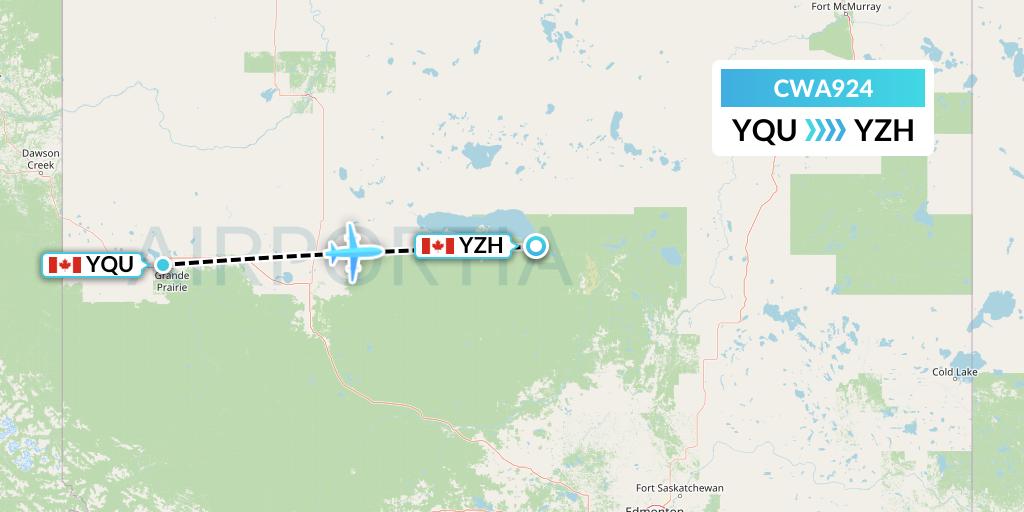 CWA924 Can West Corporate Air Charters Ltd. Flight Map: Grande Prairie to Slave Lake