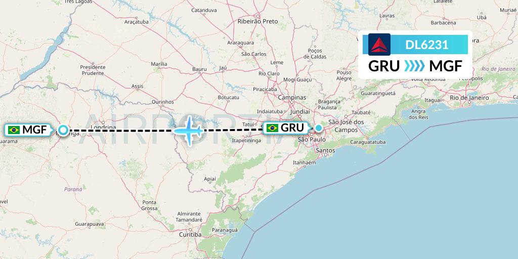 DL6231 Delta Air Lines Flight Map: Sao Paulo to Maringa