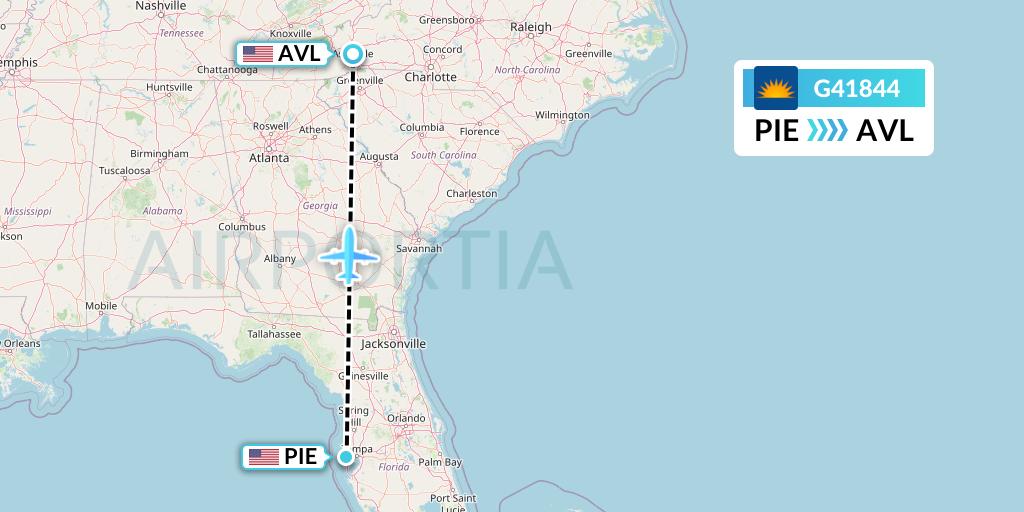 G41844 Allegiant Air Flight Map: St. Petersburg to Asheville