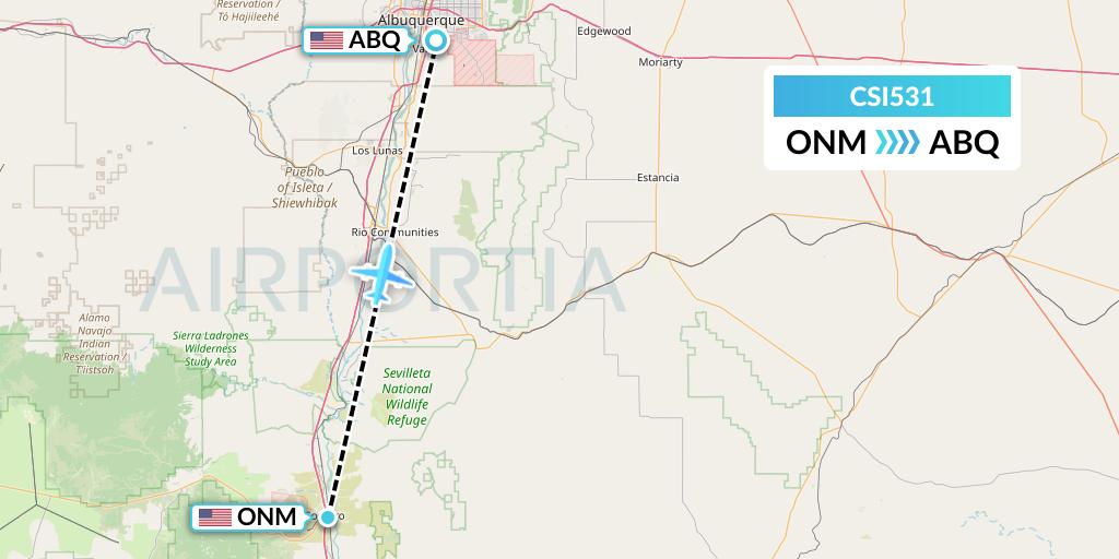 CSI531 Csi Aviation Flight Map: Socorro to Albuquerque