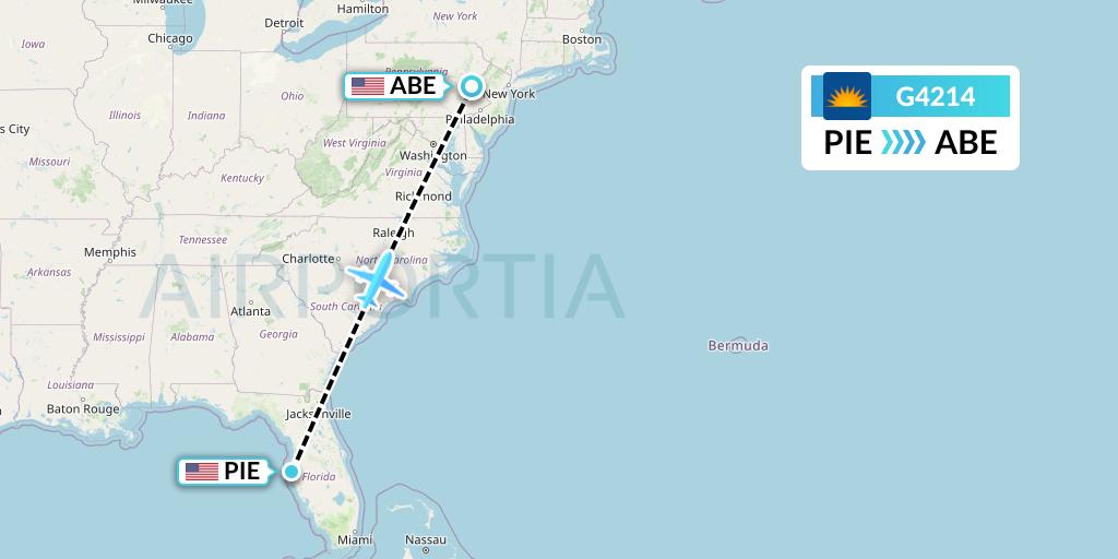 G4214 Allegiant Air Flight Map: St. Petersburg to Allentown