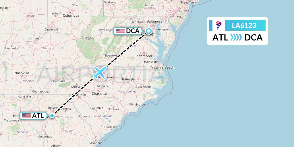 LA6123 LAN Airlines Flight Map: Atlanta to Washington
