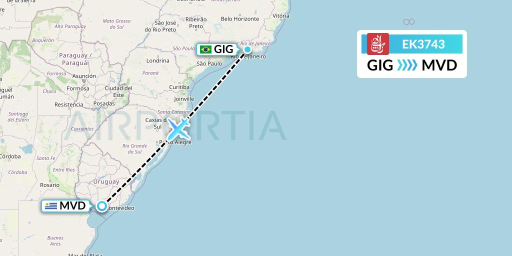 EK3743 Emirates Flight Map: Rio de Janeiro to Montevideo