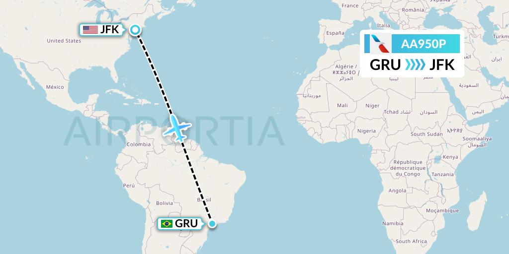 AA950P American Airlines Flight Map: Sao Paulo to New York