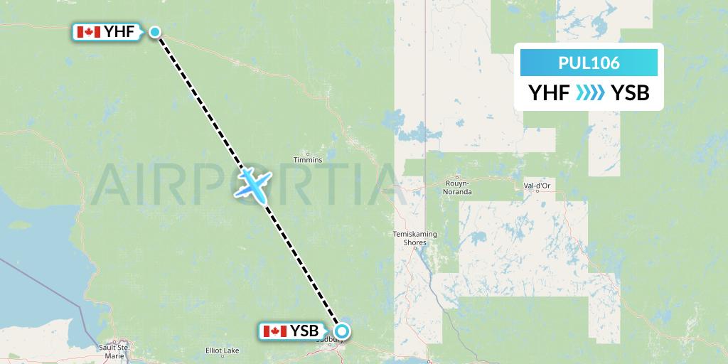 PUL106 Ornge Air Flight Map: Hearst to Sudbury