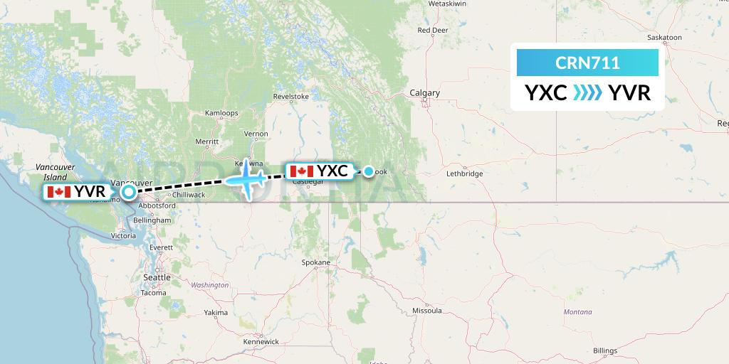 CRN711 Aerocaribbean Flight Map: Cranbrook to Vancouver