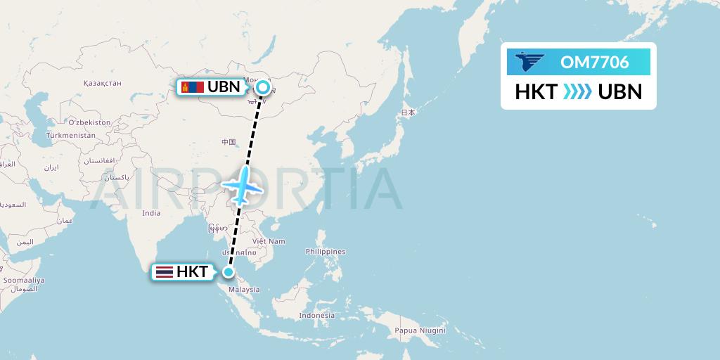 OM7706 MIAT Mongolian Airlines Flight Map: Phuket to Ulan Bator