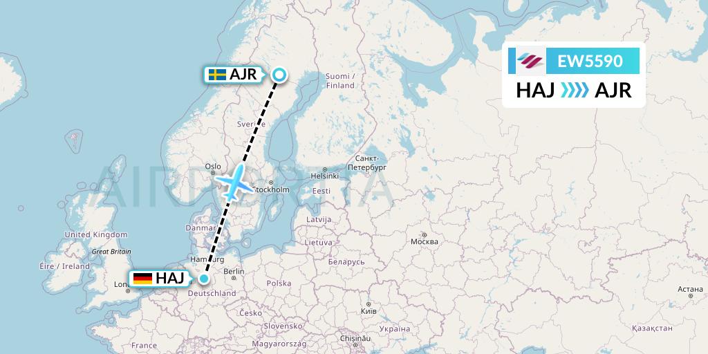 EW5590 Eurowings Flight Map: Hannover to Arvidsjaur