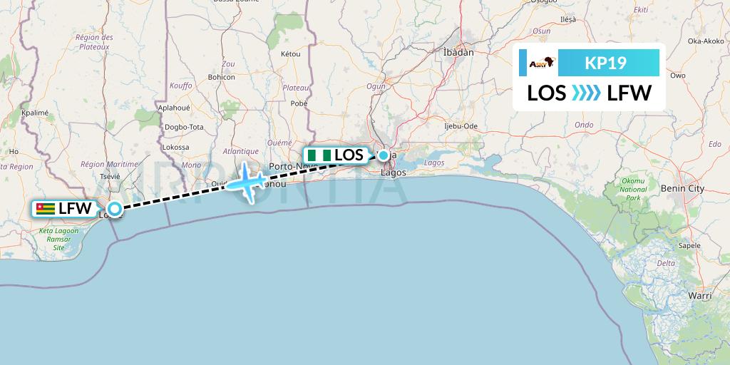 KP19 ASKY Flight Map: Lagos to Lome