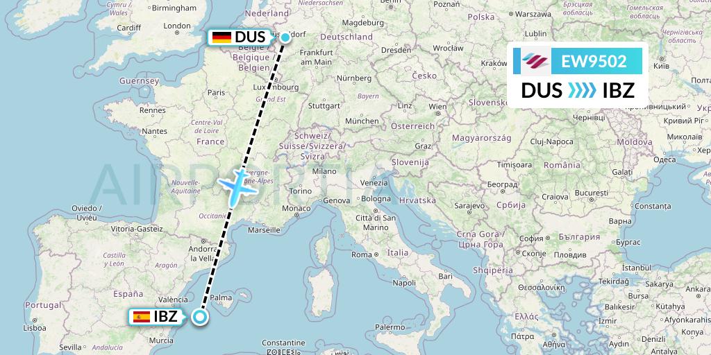 EW9502 Eurowings Flight Map: Dusseldorf to Ibiza